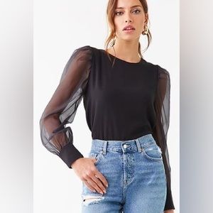 Forever 21 Black Sheer Sleeve Top Size Medium